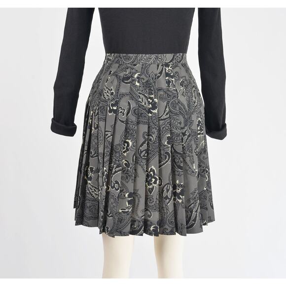 Vintage 90s Gray Pleated Floral and Paisley Academia Schoolgirl Mini Skirt M - Picture 4 of 7